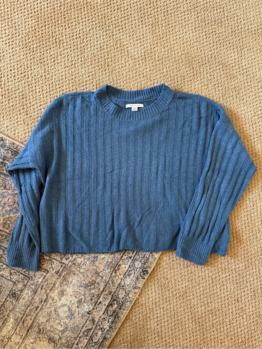 American Eagle Outfitters Blue Ribbed Crewneck Sweater